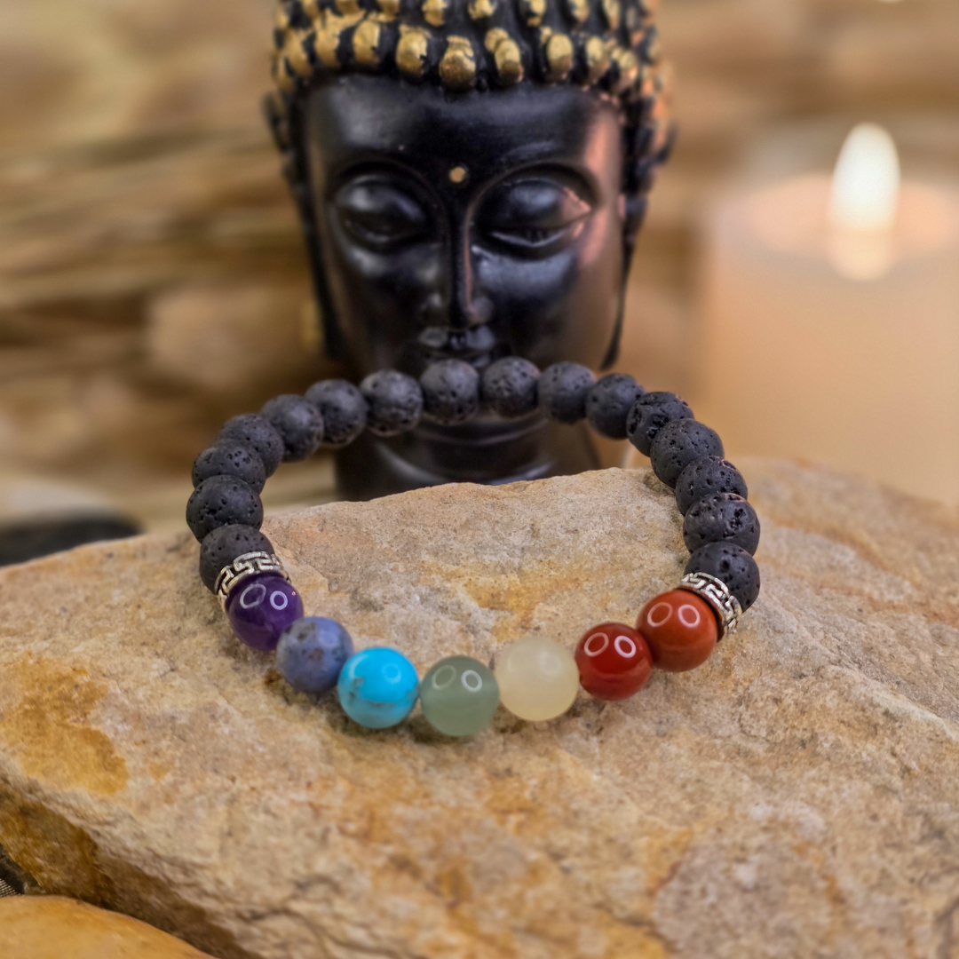 Ultimate 7 Chakra Lava Bracelet, Healing Stones, Energy Balance